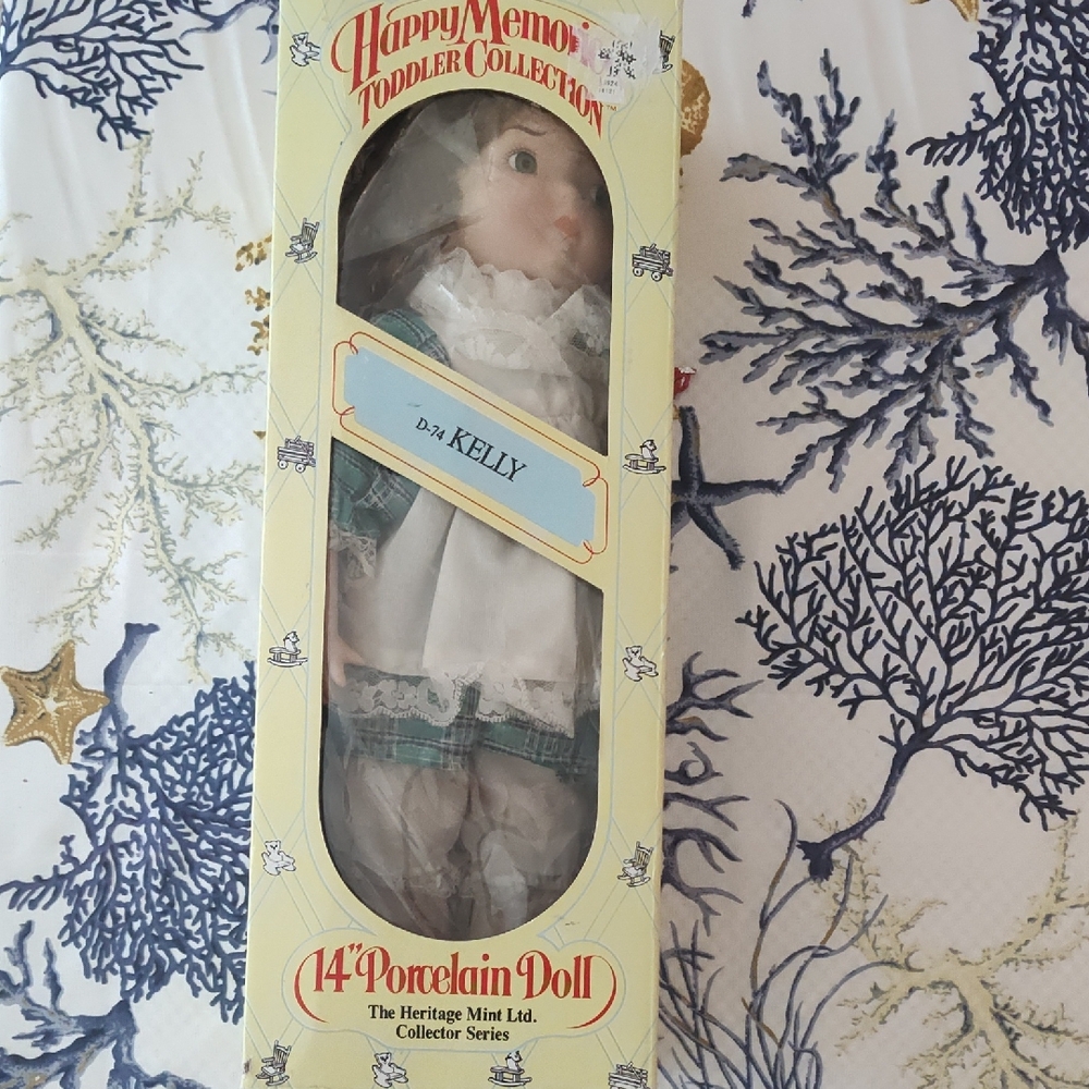 Happy Memories Porcelain Doll with Green and White Dress